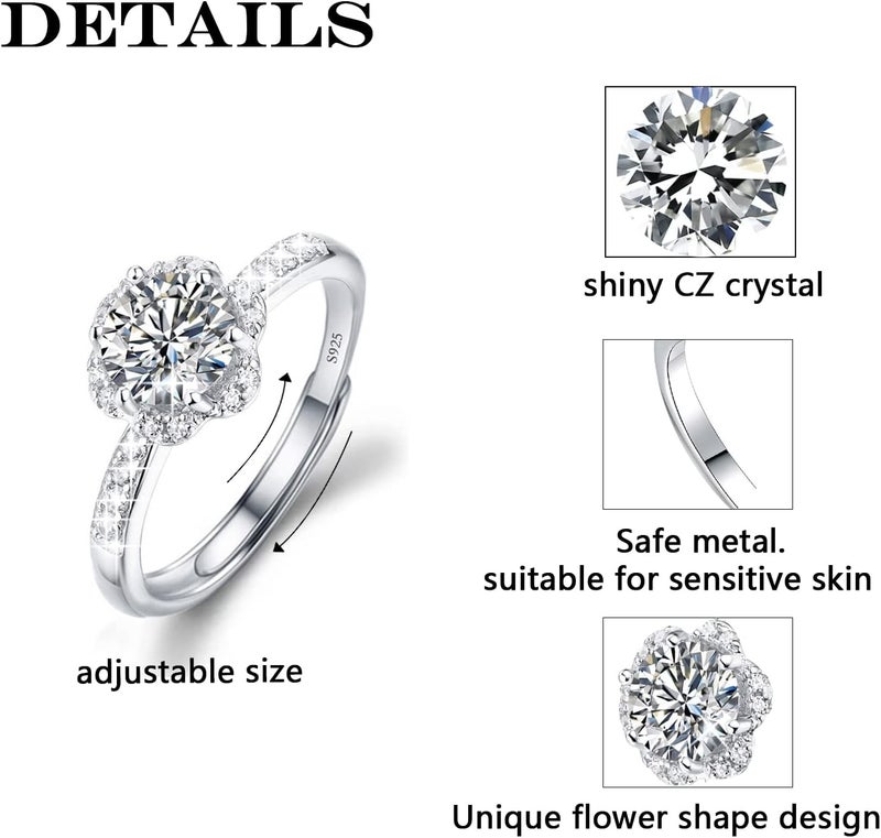 M&Ostyle Store خاتم خطوبة قابل للتعديل من مويسانيت فضة 925، خاتم وعد أبدي للنساء، خواتم زفاف، هدية مجوهرات، مجوهرات وعد صداقة، هدايا عيد الحب للنساء - Image 2